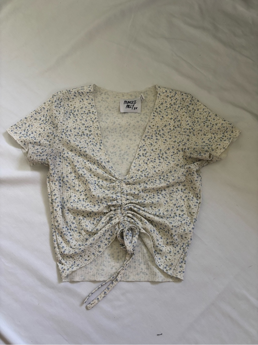Princess Polly Cream Top with Blue Floral Print